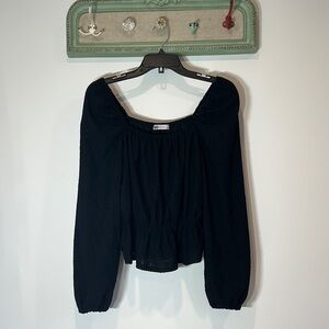 SO good for life black square neck eyelet peasant long sleeve top peplum